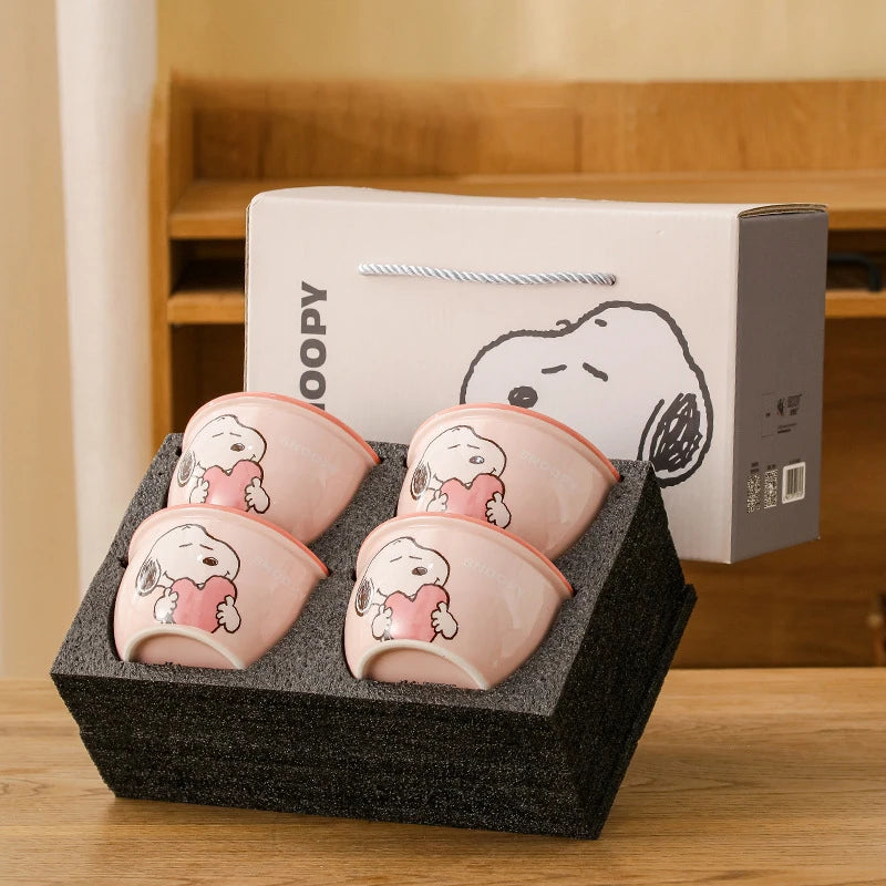 Snoopy Cartoon Ceramic Bowl Set – 4pcs, 400ml