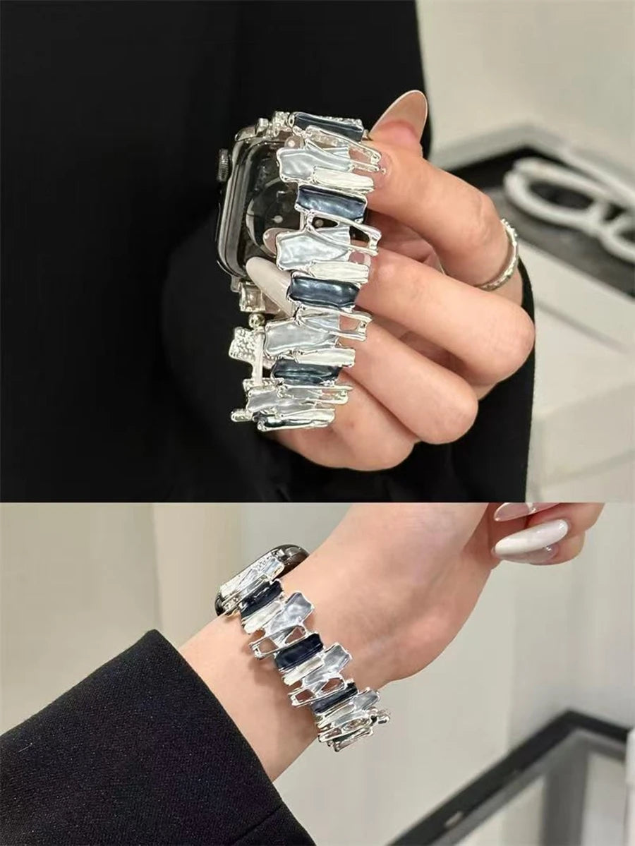 Luxury Crystal Elastic Apple Watch Band – Shiny Rhinestone Stretch Bracelet Strap