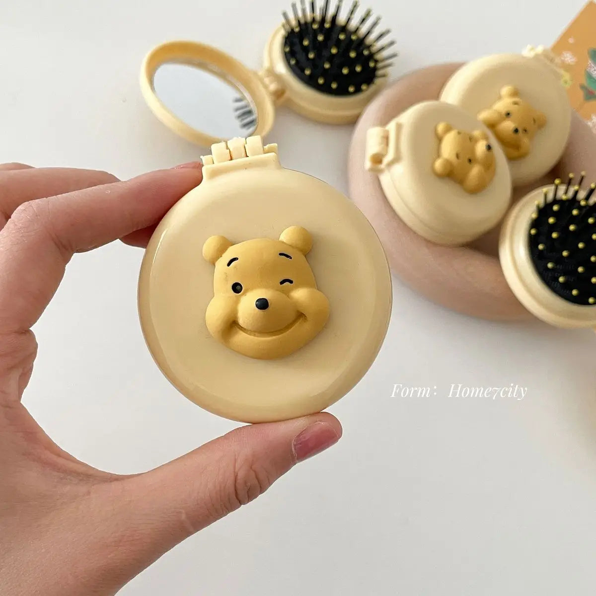 Disney 3D Winnie The Pooh Comb with Mirror – Portable Round Cartoon Comb