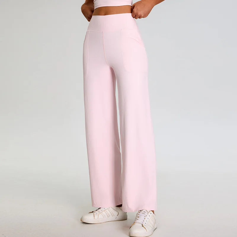 Ribbed High-Waist Straight-Leg Yoga Pants
