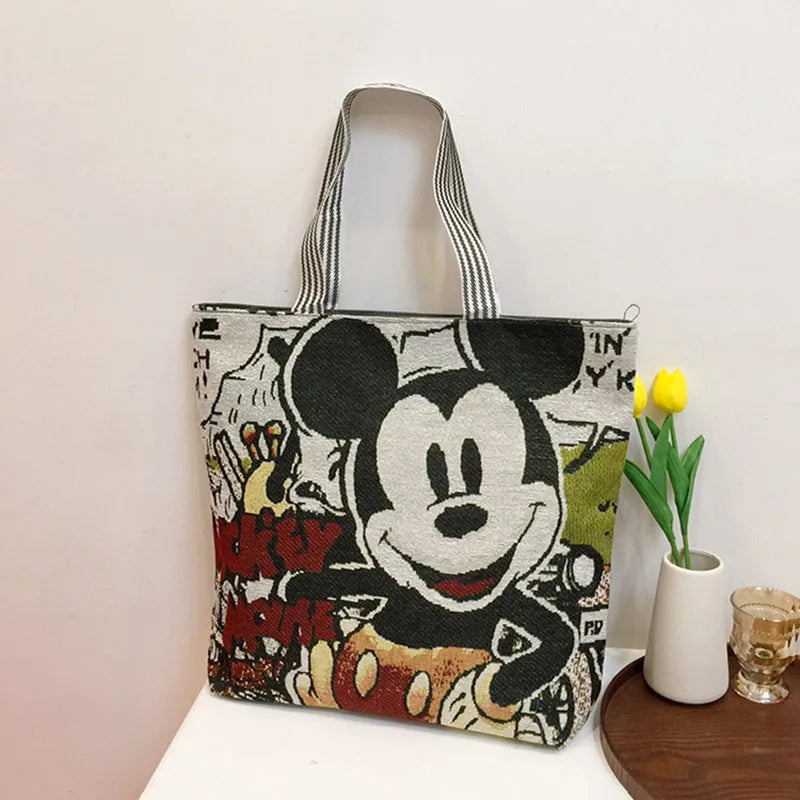 Stitch Canvas Shoulder Bag – Retro Disney Cartoon Tote for Shopping & Storage