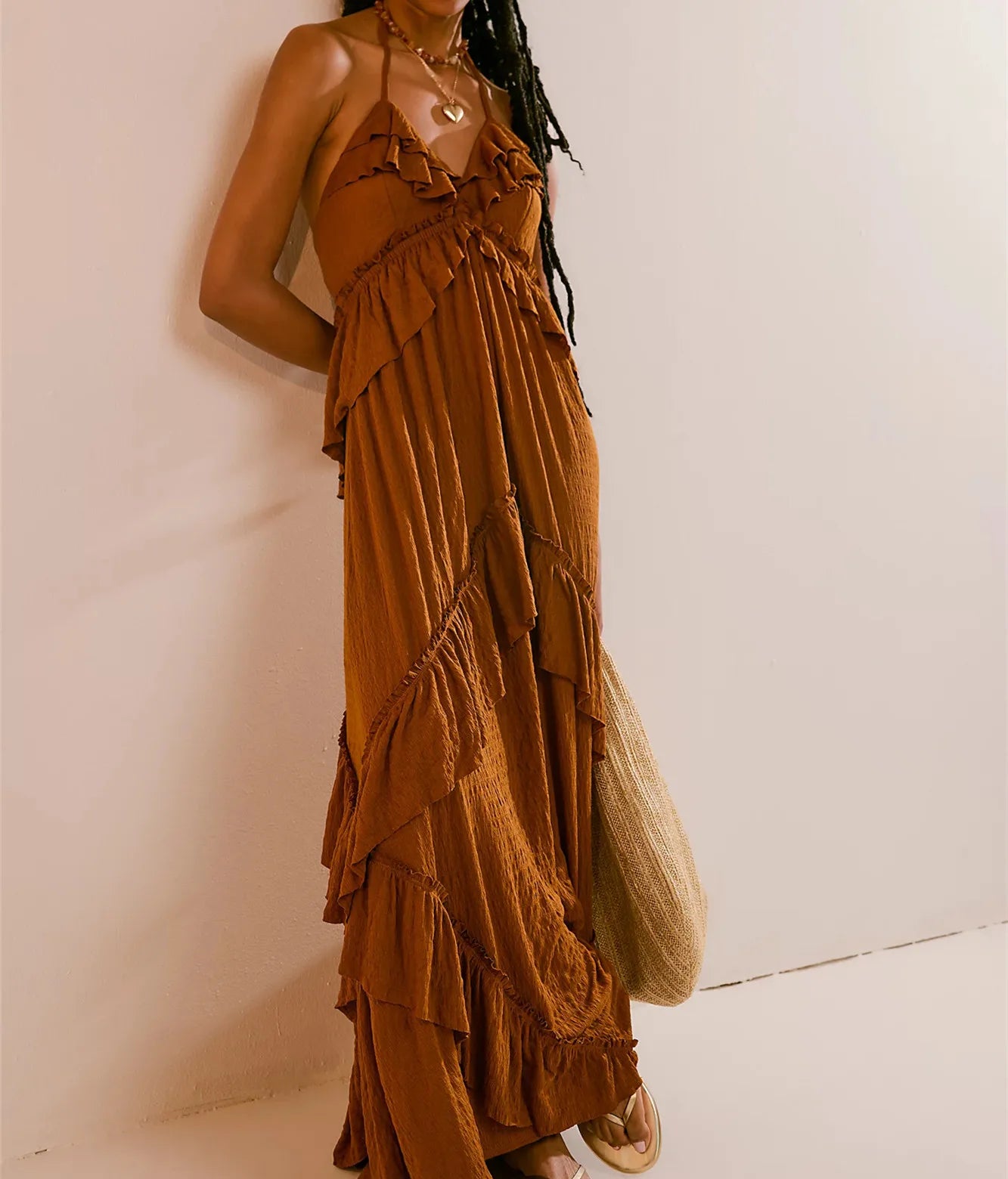 Boho Flow Ruffle Maxi Dress