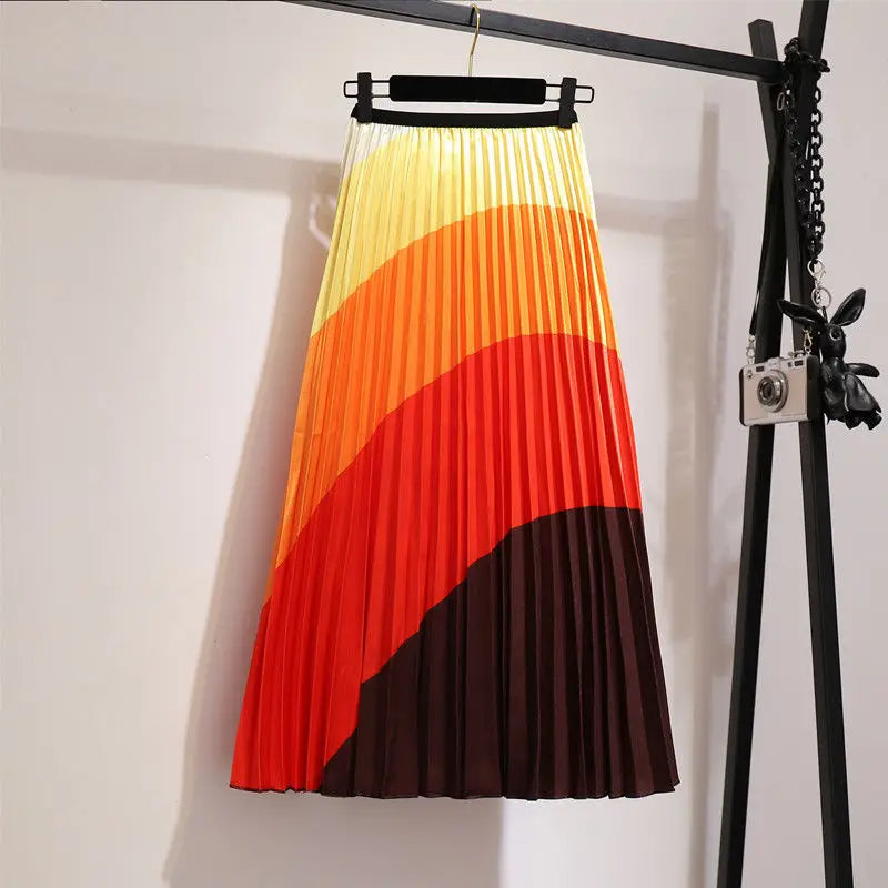 Women’s Cartoon Print Pleated Skirt – High Waist Big Swing Skirt