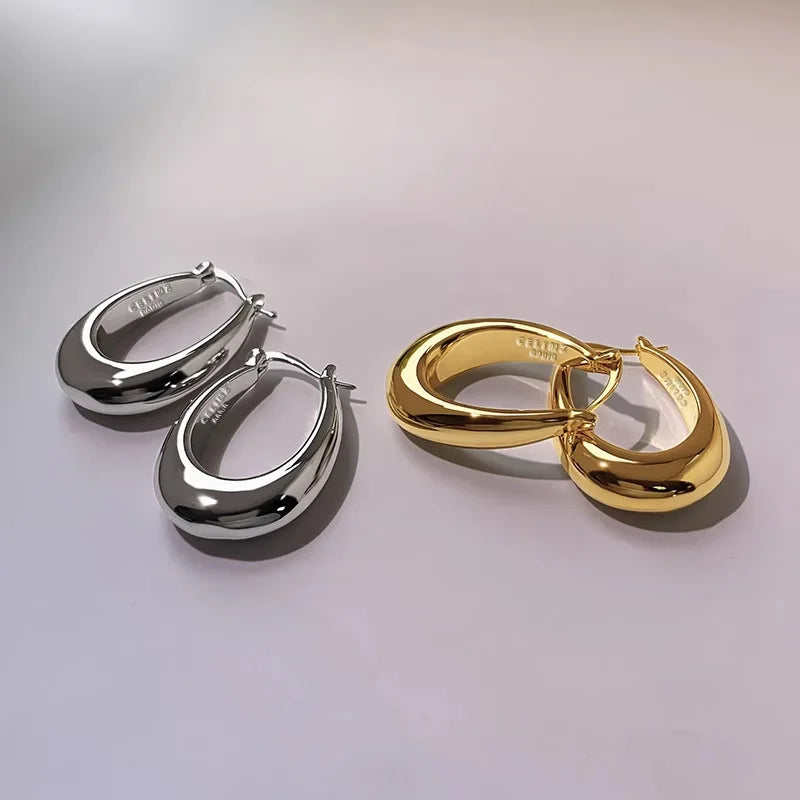 925 Sterling Silver Oval Hoop Earrings