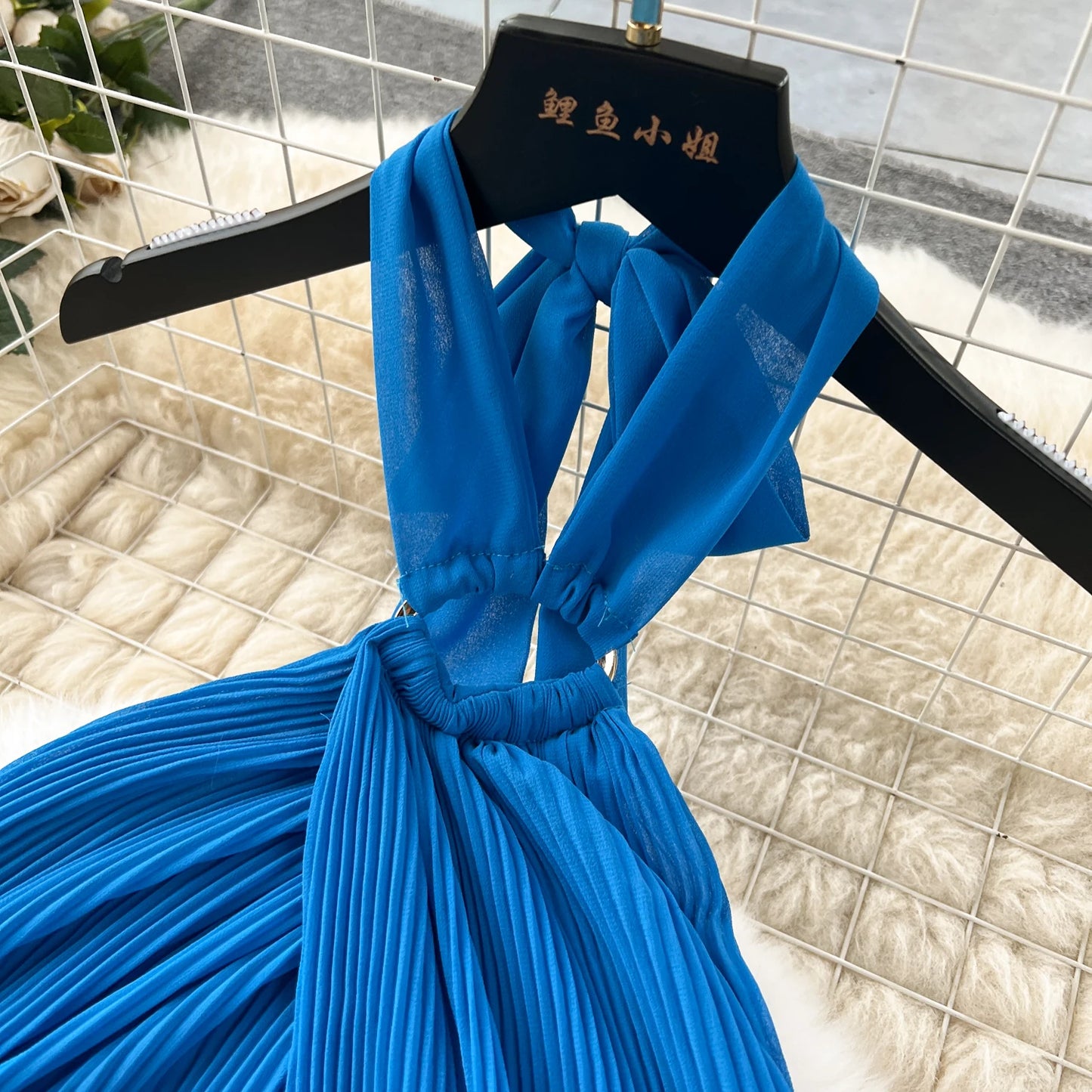 Pleated Halter Neck Vacation Dress – Backless Irregular Chic Beach Party Dress