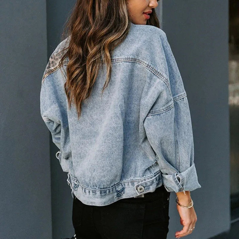 Leopard Patchwork Denim Jacket