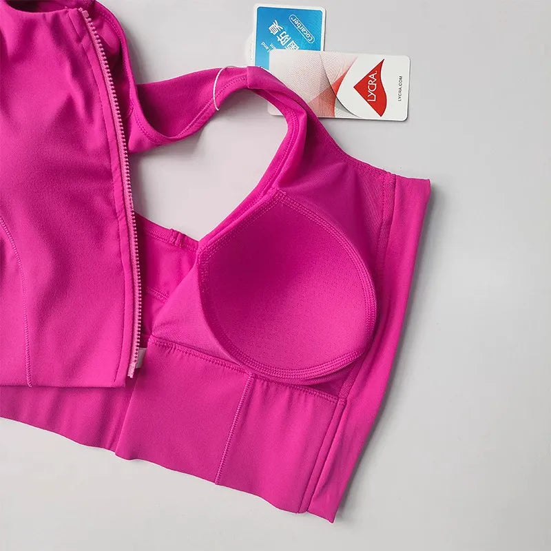 Women's High-Impact Sports Bra – Front Zipper Shockproof Fitness Top