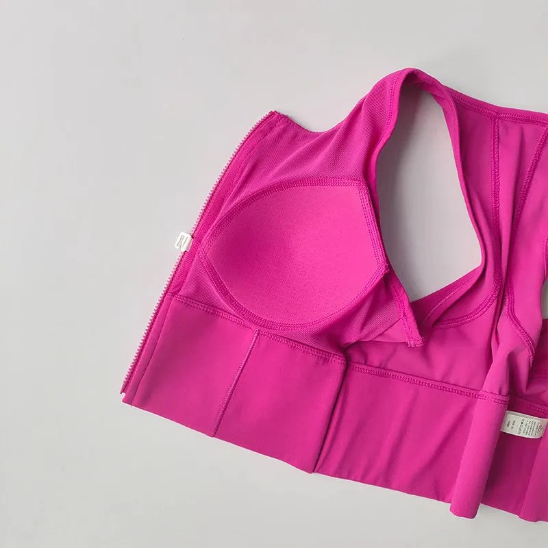 Women's High-Impact Sports Bra – Front Zipper Shockproof Fitness Top