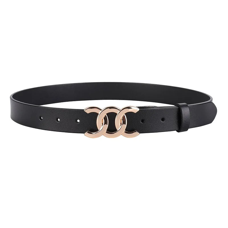 Luxury Leather Belt with Metal Buckle for Women