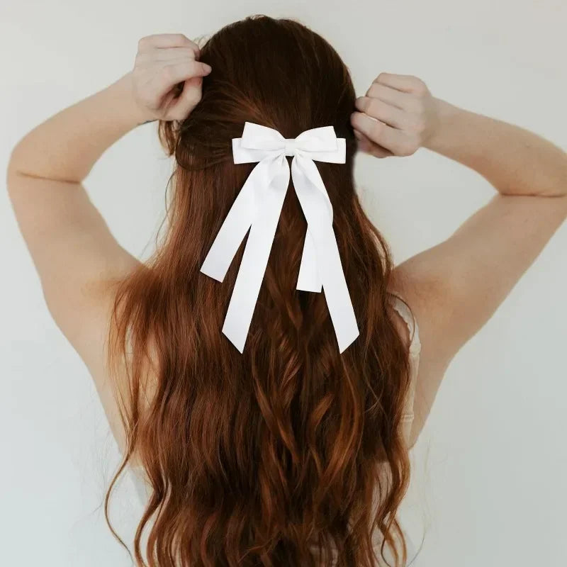 Elegant Fabric Bow Hair Clip – Long Ribbon Hairpin for Women & Girls