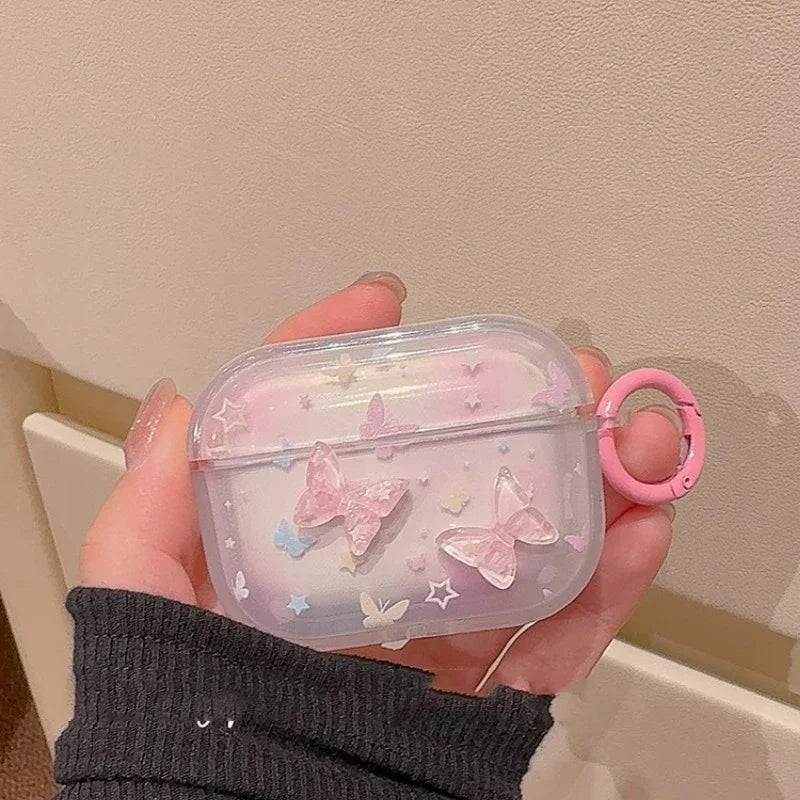 Cubic Pink Butterfly AirPods Case – Dreamy Feminine Style with Pearl Charm