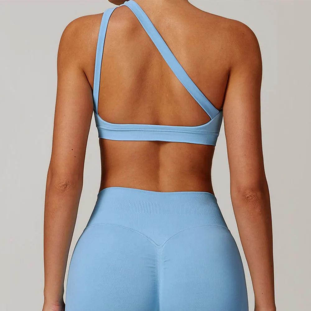 One-Shoulder Sports Bra – Shockproof Push-Up Fitness Top (Multi Colors)