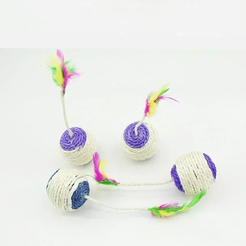 Interactive Sisal Ball Cat Toy with Feathers