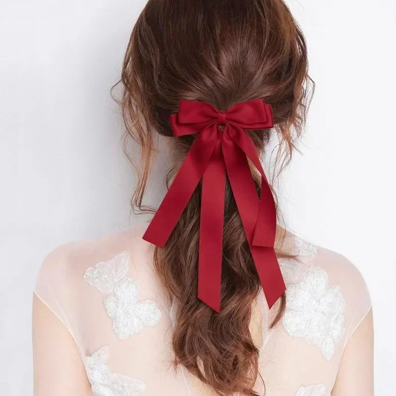 Elegant Fabric Bow Hair Clip – Long Ribbon Hairpin for Women & Girls