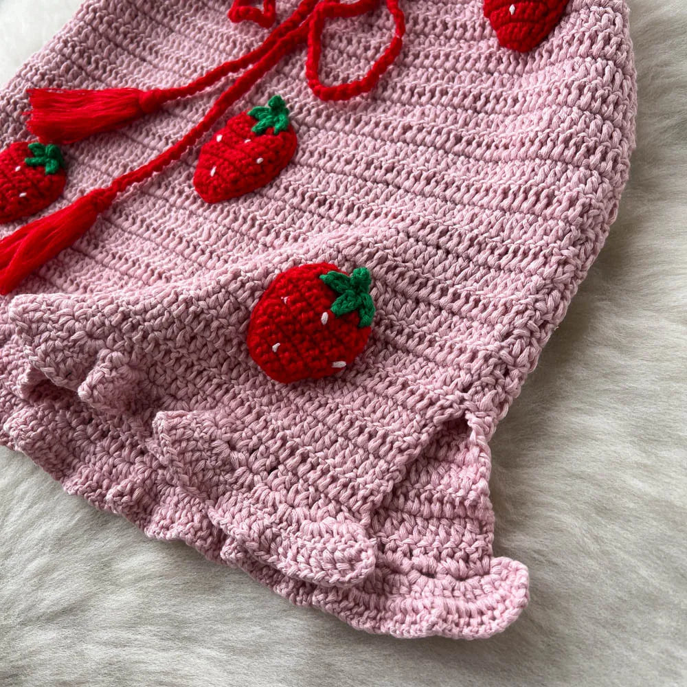 Summer Crochet Set with Strawberry Details – Strap Top + Mini Skirt