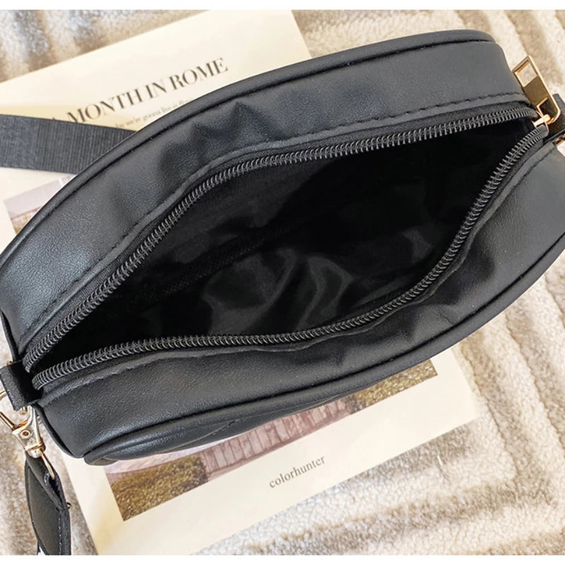 Small Crossbody Bag for Women – PU Leather Zipper Purse with Printed Strap