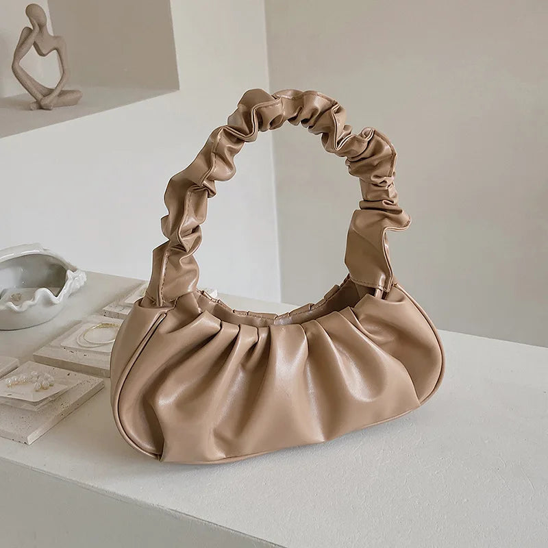 Elegant Women’s Shoulder Bag – Pleated Cloud Design
