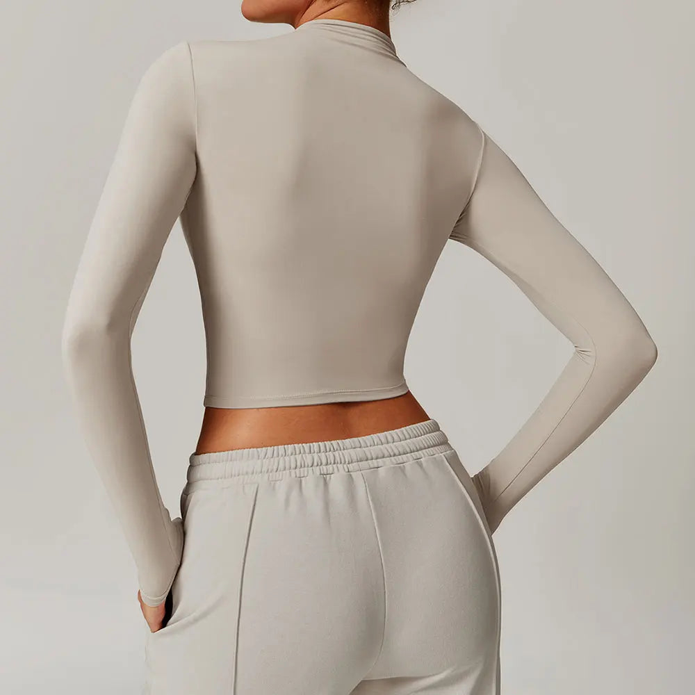 Women's Crop Top – High Neck Long Sleeve Sports Shirt for Yoga & Fitness
