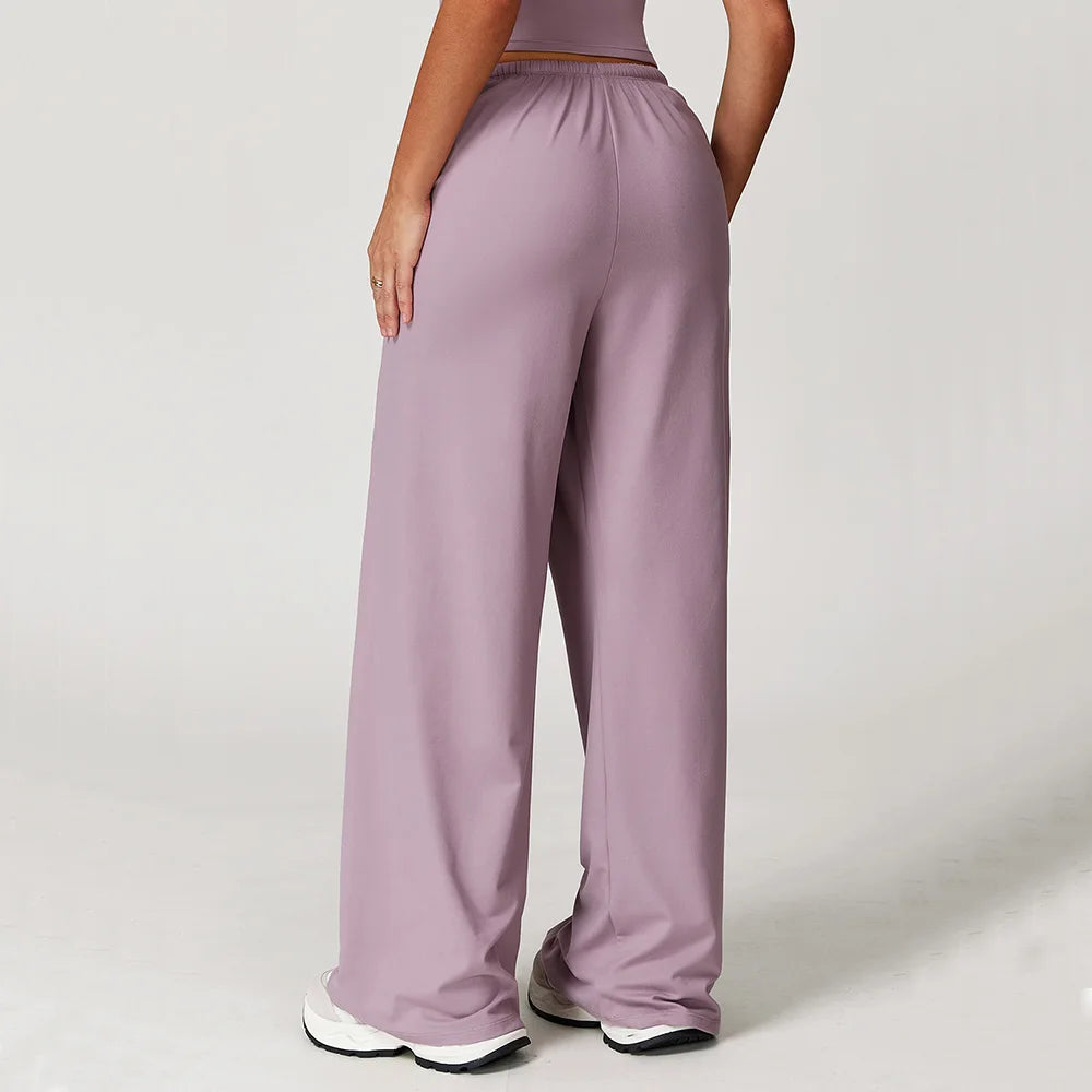 High-Waist Wide-Leg Yoga Pants with Drawstring – Multi Colors