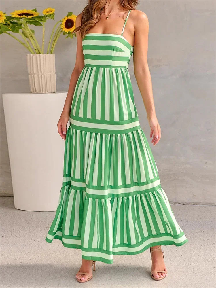 Boho Striped Tiered Maxi Dress
