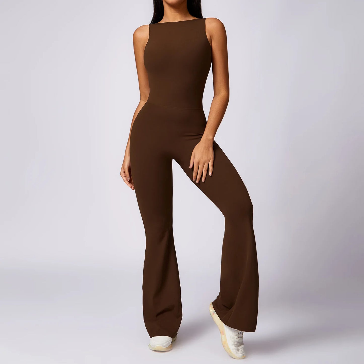 Women's Scrunch Butt Yoga Jumpsuit – Wide-Leg Stretch Bodysuit for Training