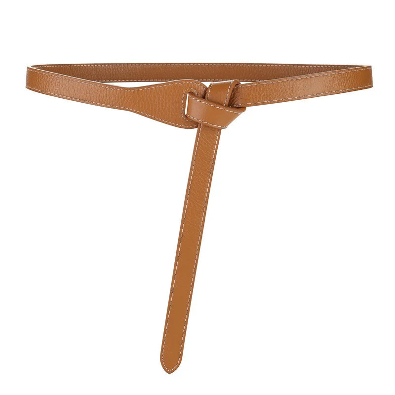 Double-Knotted Thin Leather Belt for Women