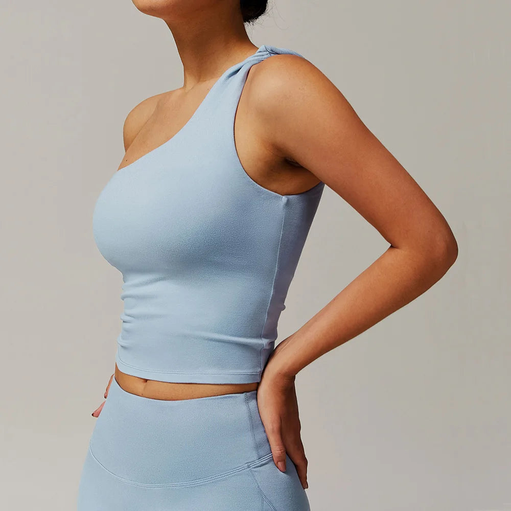 Women's One-Shoulder Sports Top – Stylish Compression Yoga Crop Top (Available in Multiple Colors)