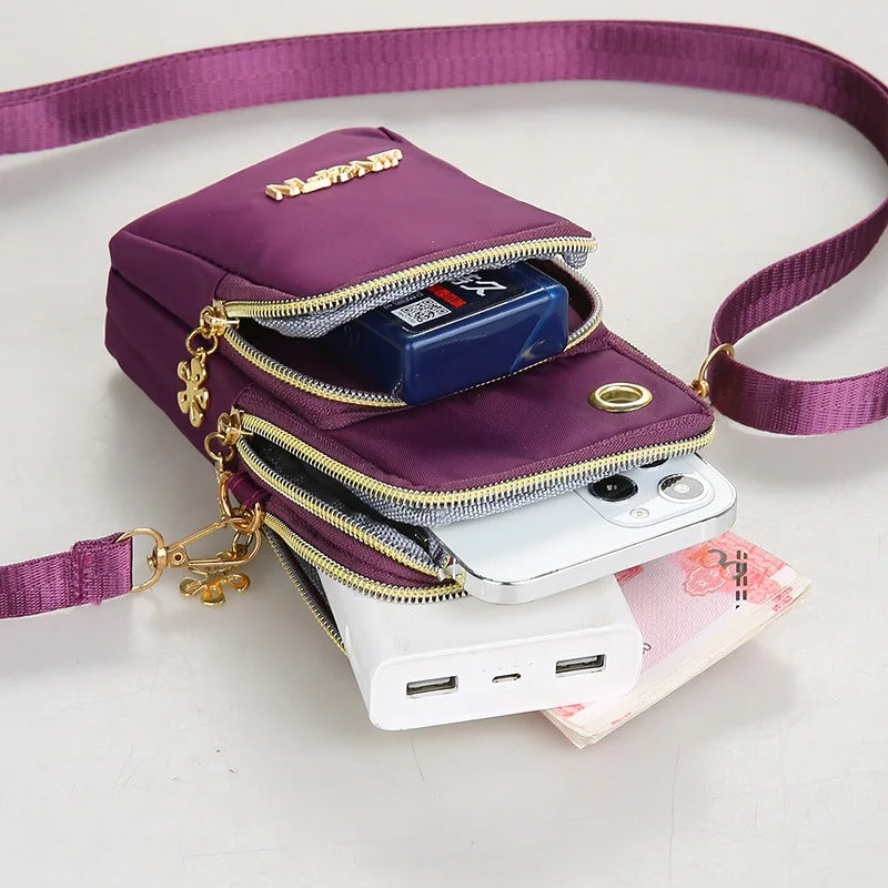 Women's Mobile Phone Crossbody Bag – 3-Layer Wallet with Headphone Plug