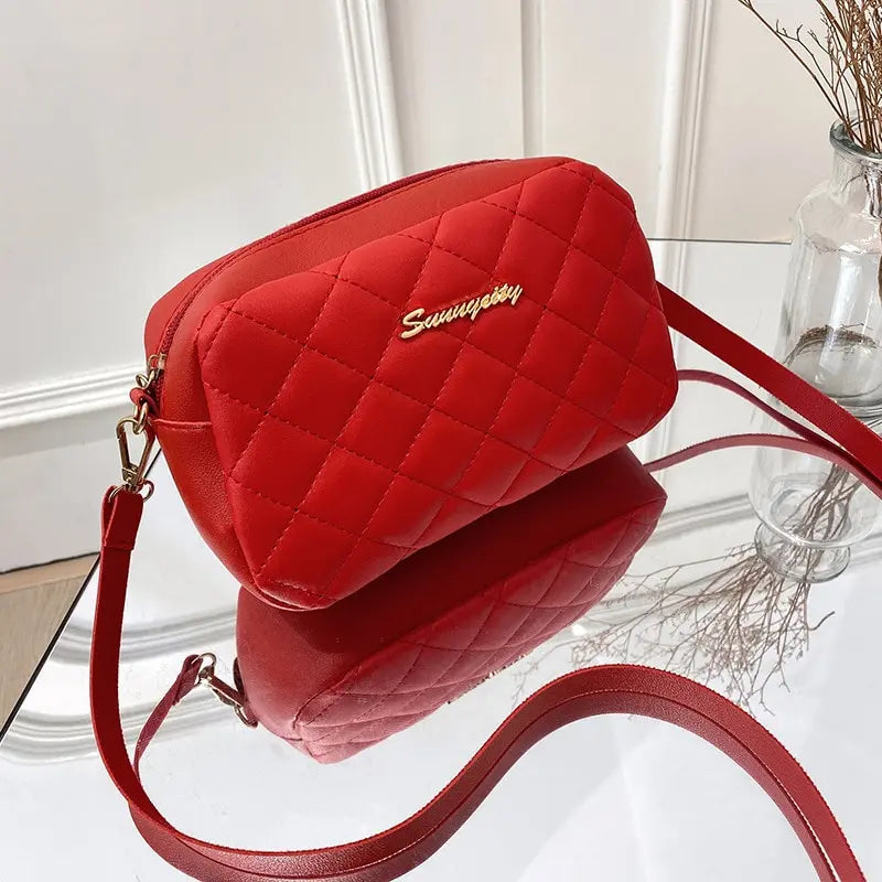 Small Crossbody Embroidered Bag for Women – Classic Camera Design with Gold Chain