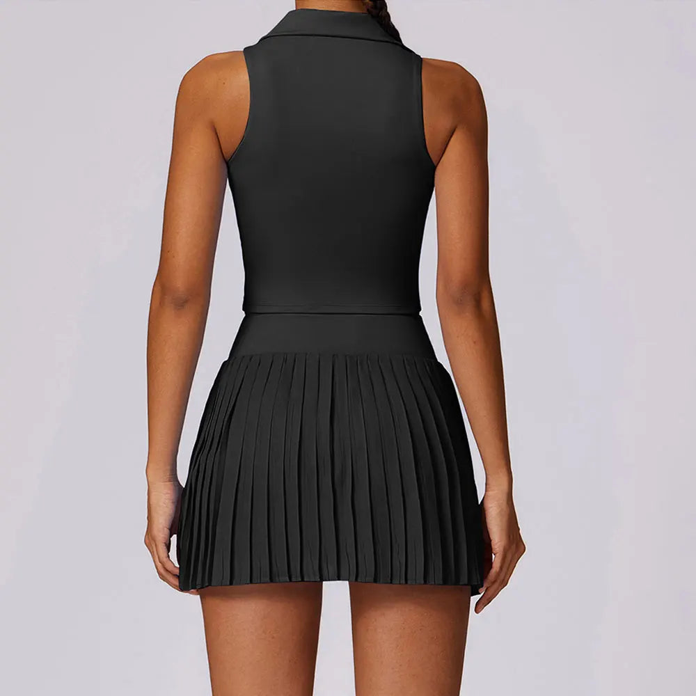 2-Piece Summer Yoga & Tennis Set – Crop Top & Pleated Skirt