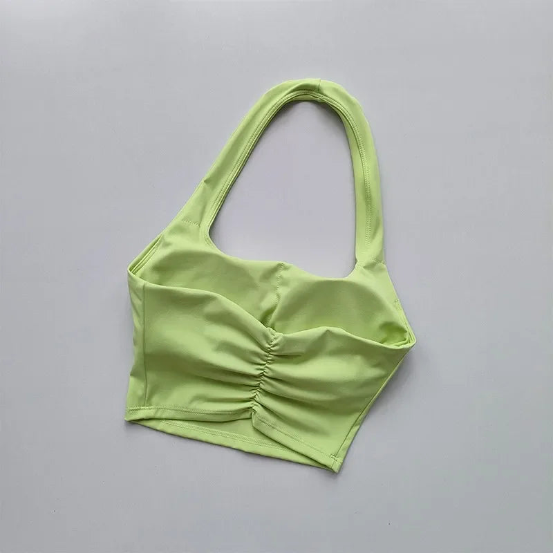 Women's Backless Halter Yoga Crop Top – Padded Sports Bra