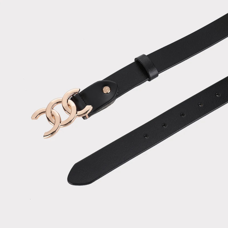 Luxury Leather Belt with Metal Buckle for Women