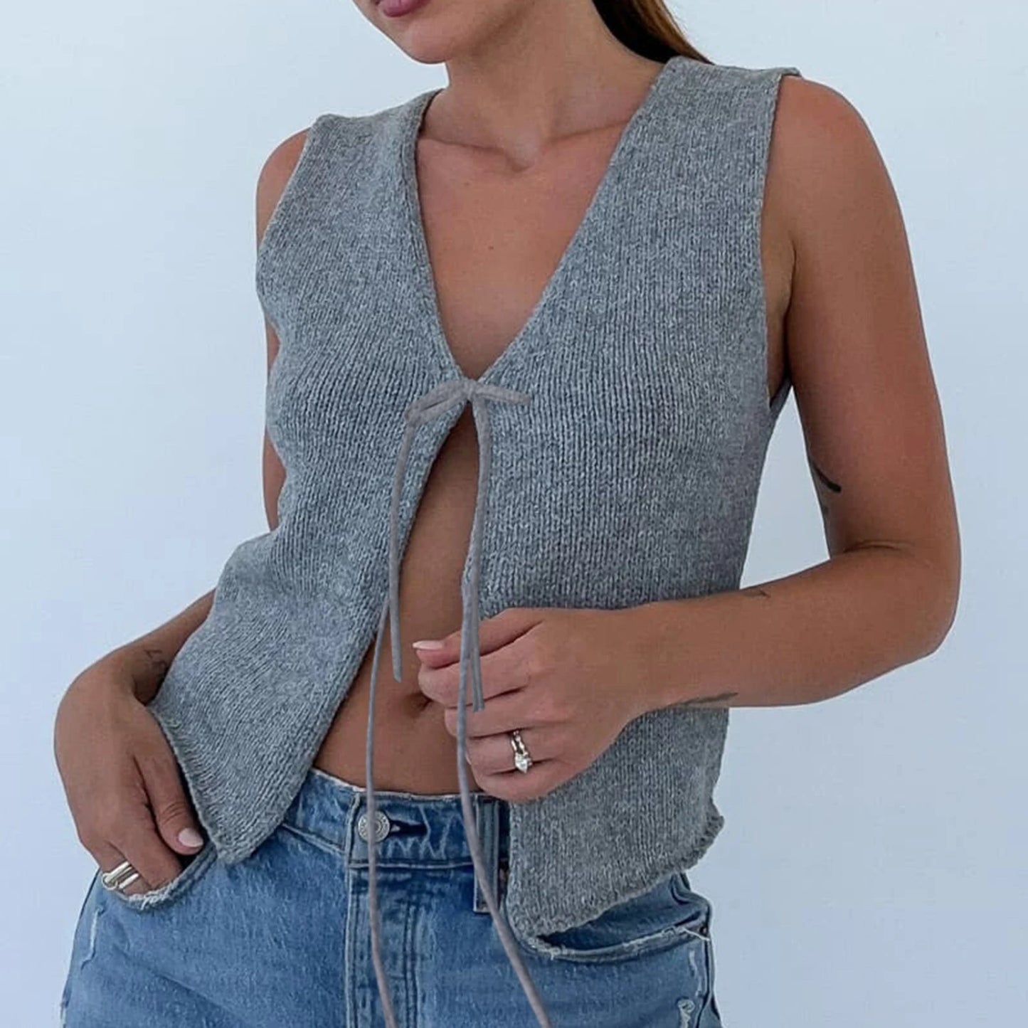 Tie-Front Knit Vest Top