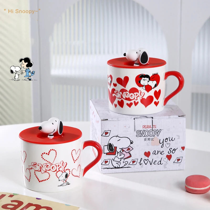 Snoopy Cartoon Ceramic Mug with Lid – 420ml