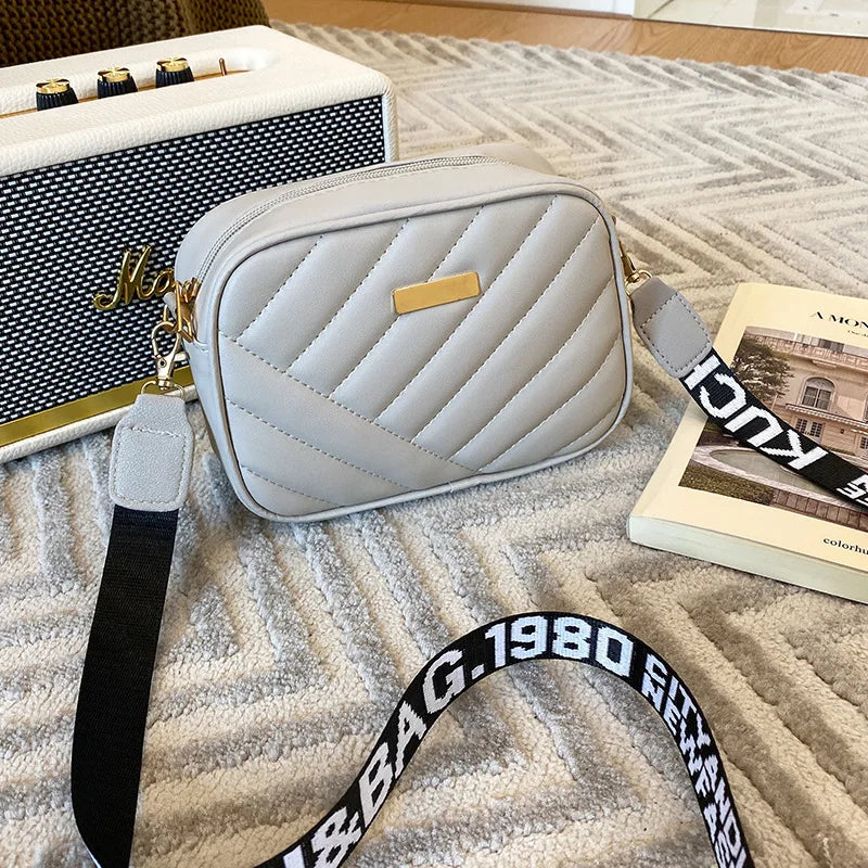 Small Crossbody Bag for Women – PU Leather Zipper Purse with Printed Strap