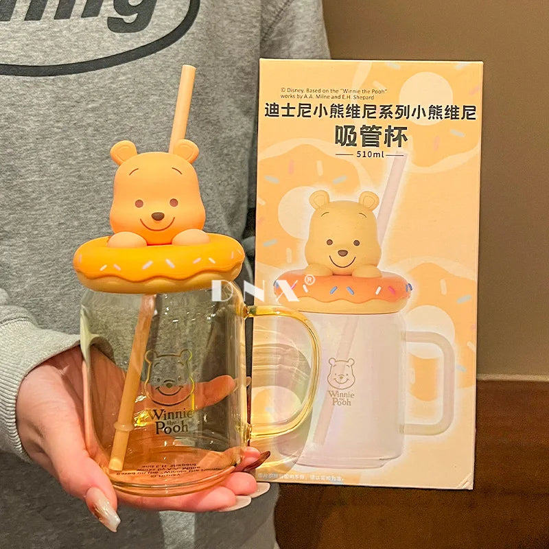 Cartoon Glass Cup with 3D Silicone Lid (480ml)