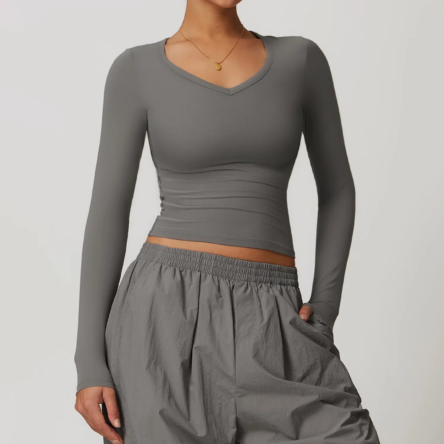 Women’s Long Sleeve Yoga Crop Top – Quick Dry Slim Fit Fitness Shirt