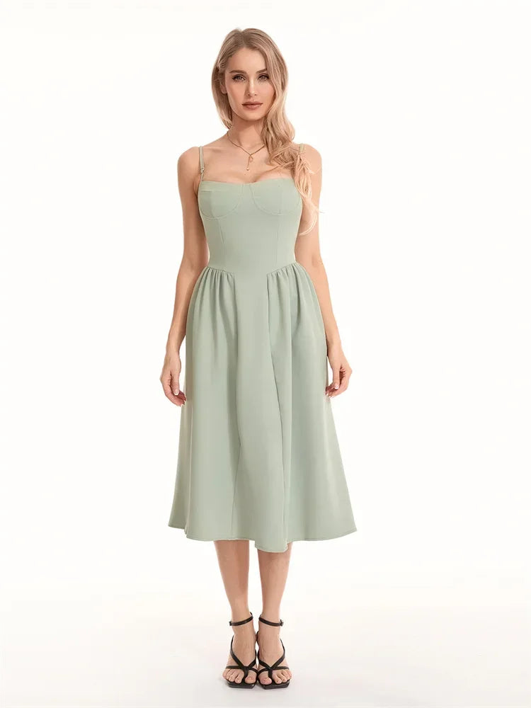 Elegant Spaghetti Strap Midi Dress