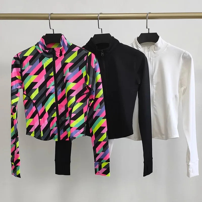 Women’s Long Sleeve Sports Jacket – Zipper Activewear for Running & Yoga