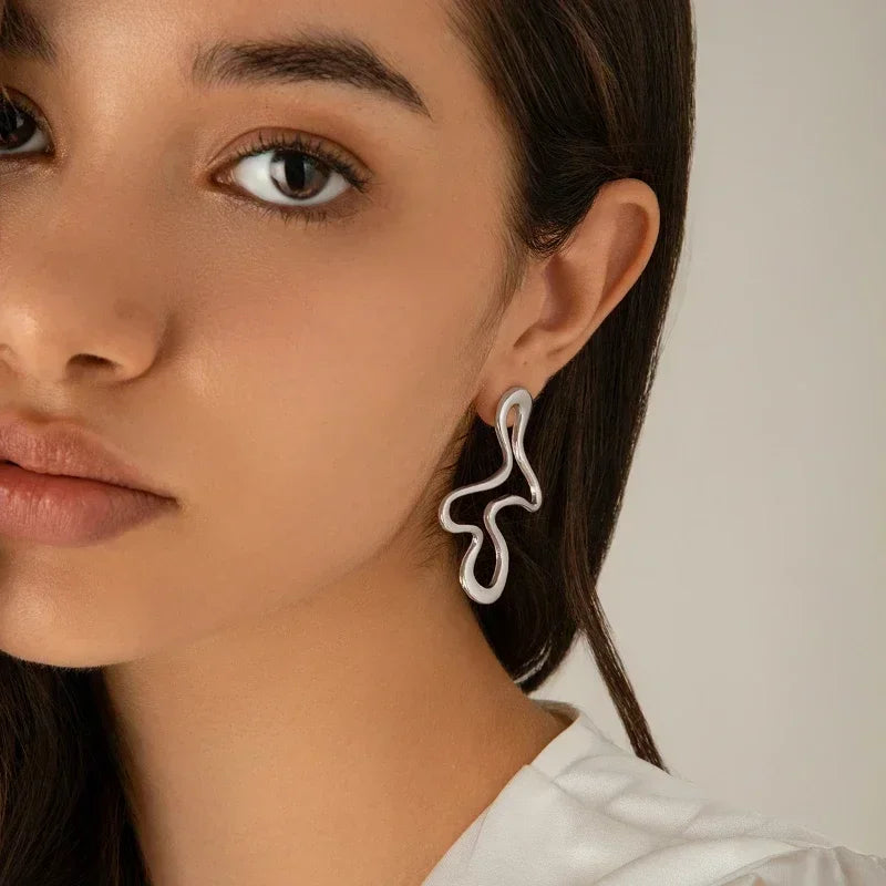 Irregular Geometric Stud Earrings – Gold or Silver