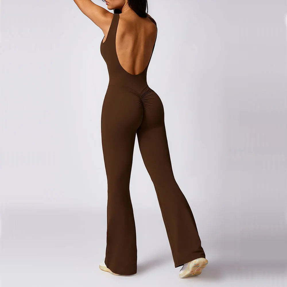 Women's Scrunch Butt Yoga Jumpsuit – Wide-Leg Stretch Bodysuit for Training