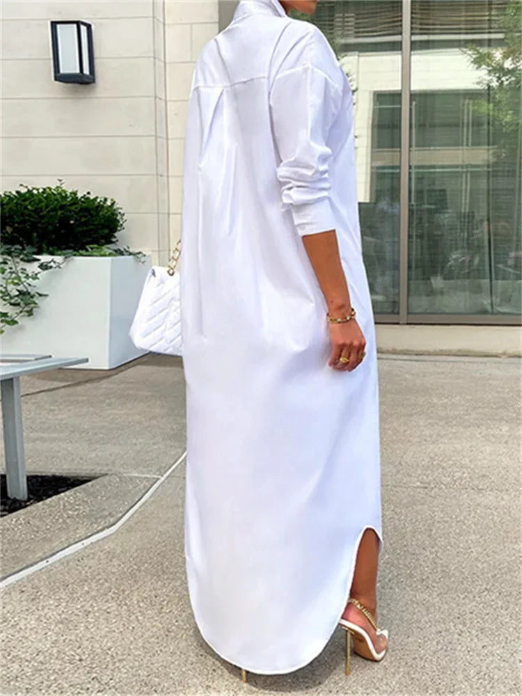Long Shirt Dress with Lapel Collar