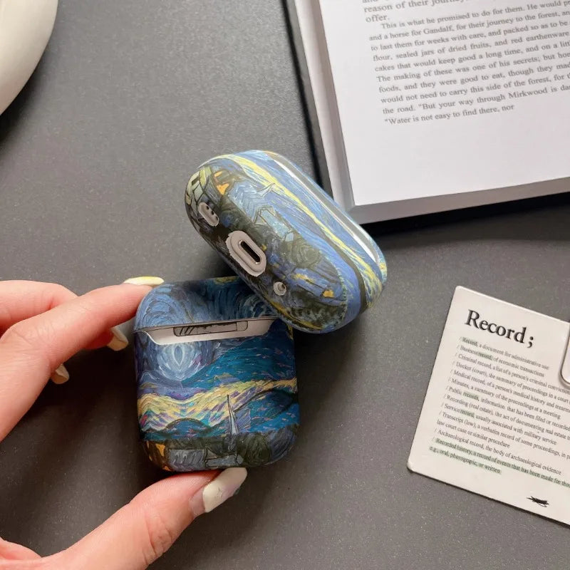 Starry Night Oil Painting AirPods Case – Artistic & Elegant Touch