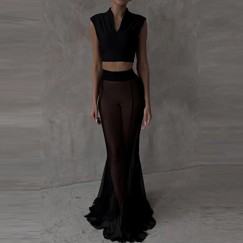 Elegant Blazer & Sheer Mermaid Skirt Set – Glamorous Evening Outfit