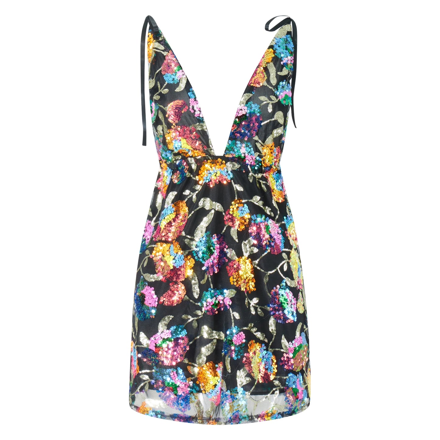 Sparkly Floral Sequin Mini Dress – Backless Summer Partywear