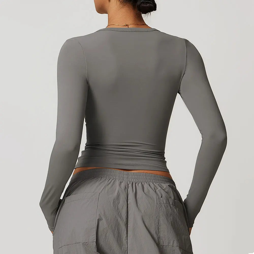 Women’s Long Sleeve Yoga Crop Top – Quick Dry Slim Fit Fitness Shirt