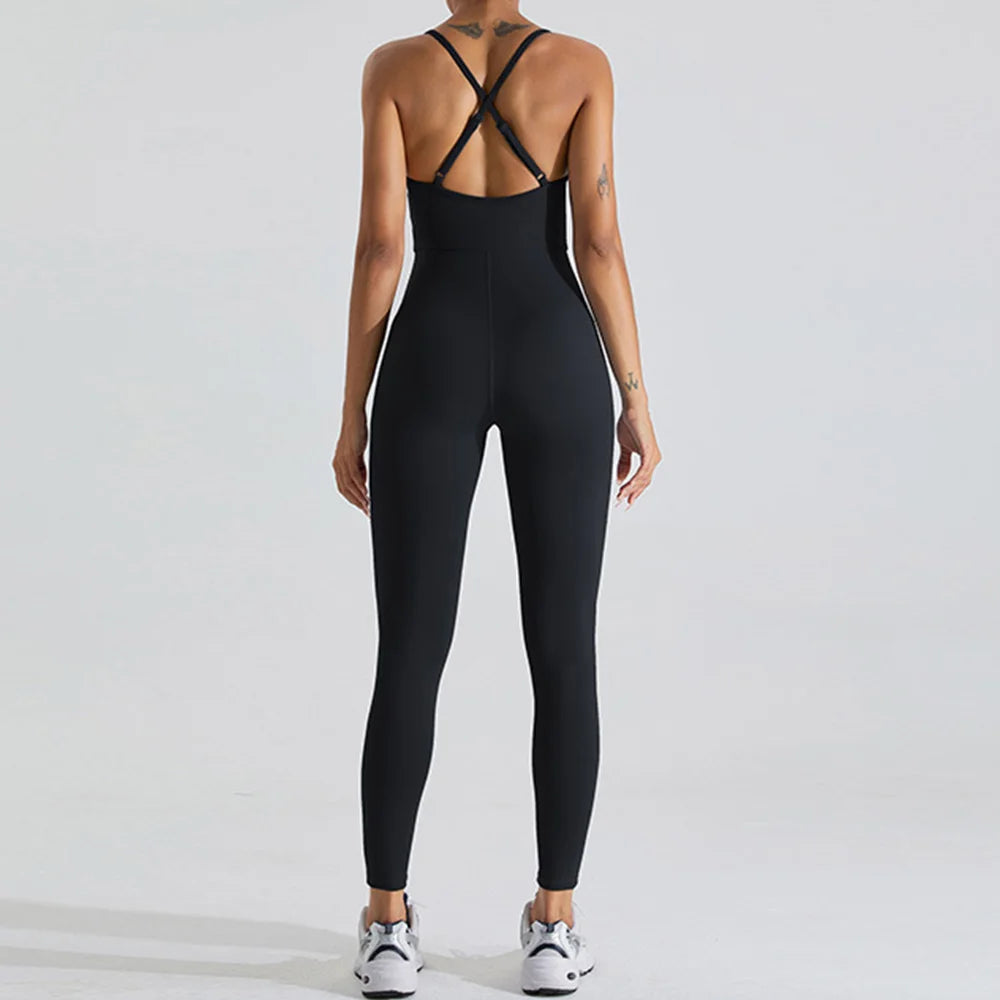 Women's Open Back Yoga Jumpsuit – One-Piece Activewear for Fitness and Gym