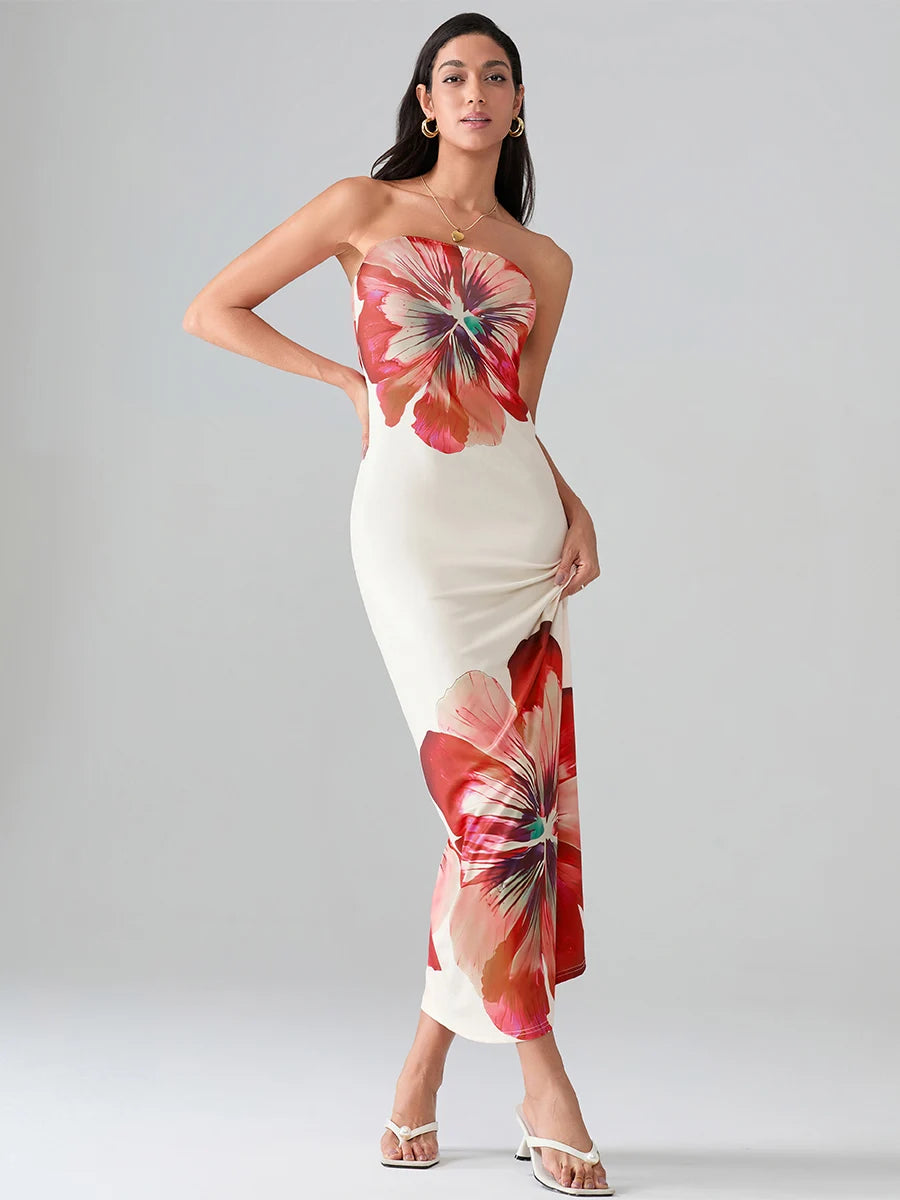 Floral Strapless Bodycon Dress