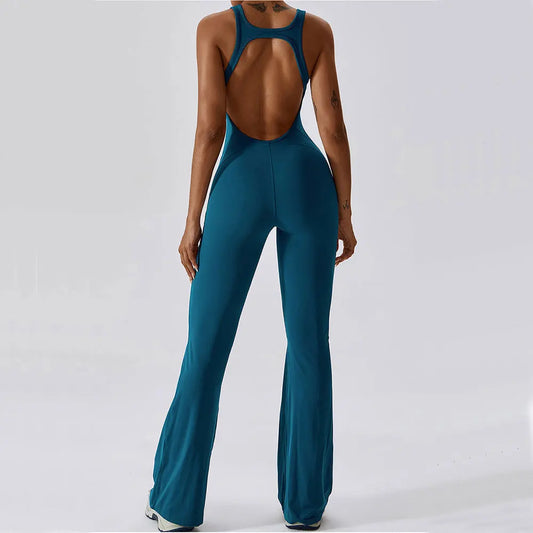 Women's One-Piece Open Back Jumpsuit – Yoga & Gym Stretch Bodysuit (Available in Multiple Colors)