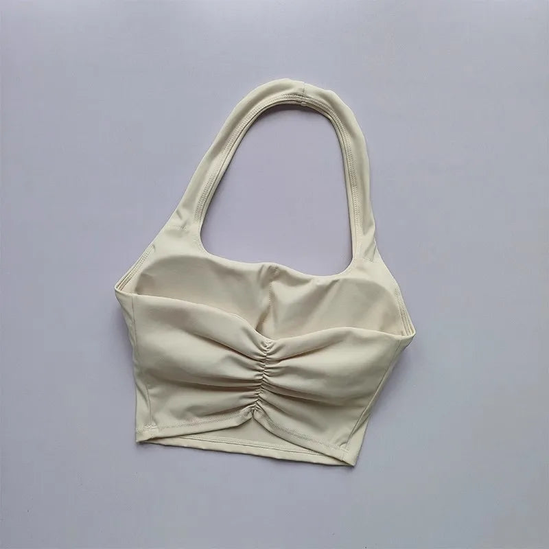 Women's Backless Halter Yoga Crop Top – Padded Sports Bra